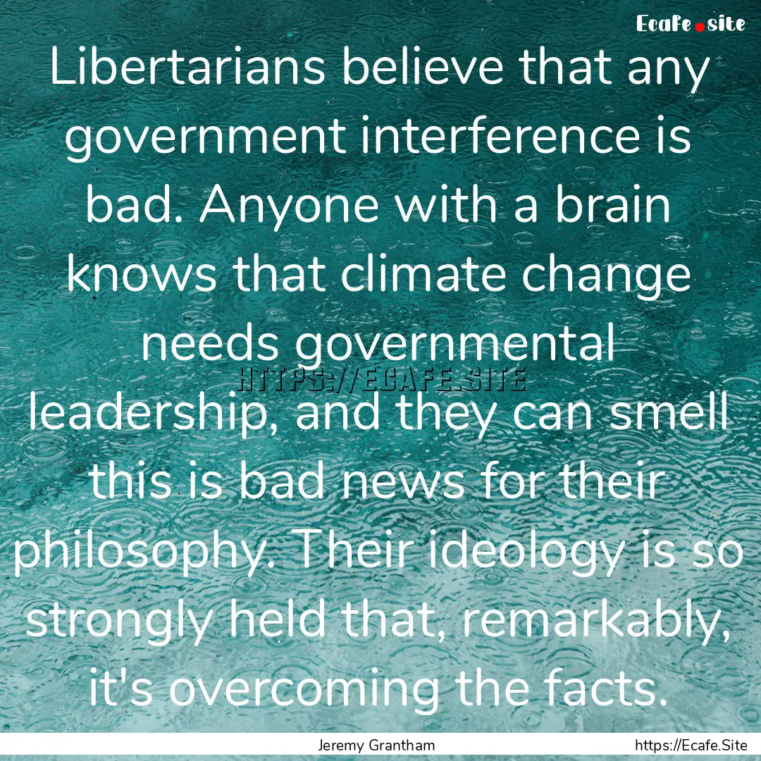 Libertarians believe that any government.... : Quote by Jeremy Grantham