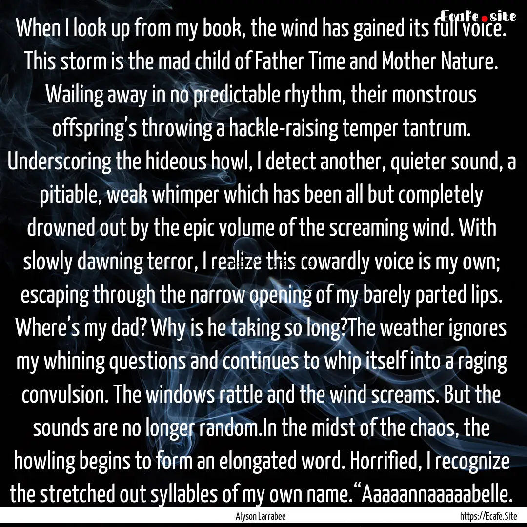 When I look up from my book, the wind has.... : Quote by Alyson Larrabee