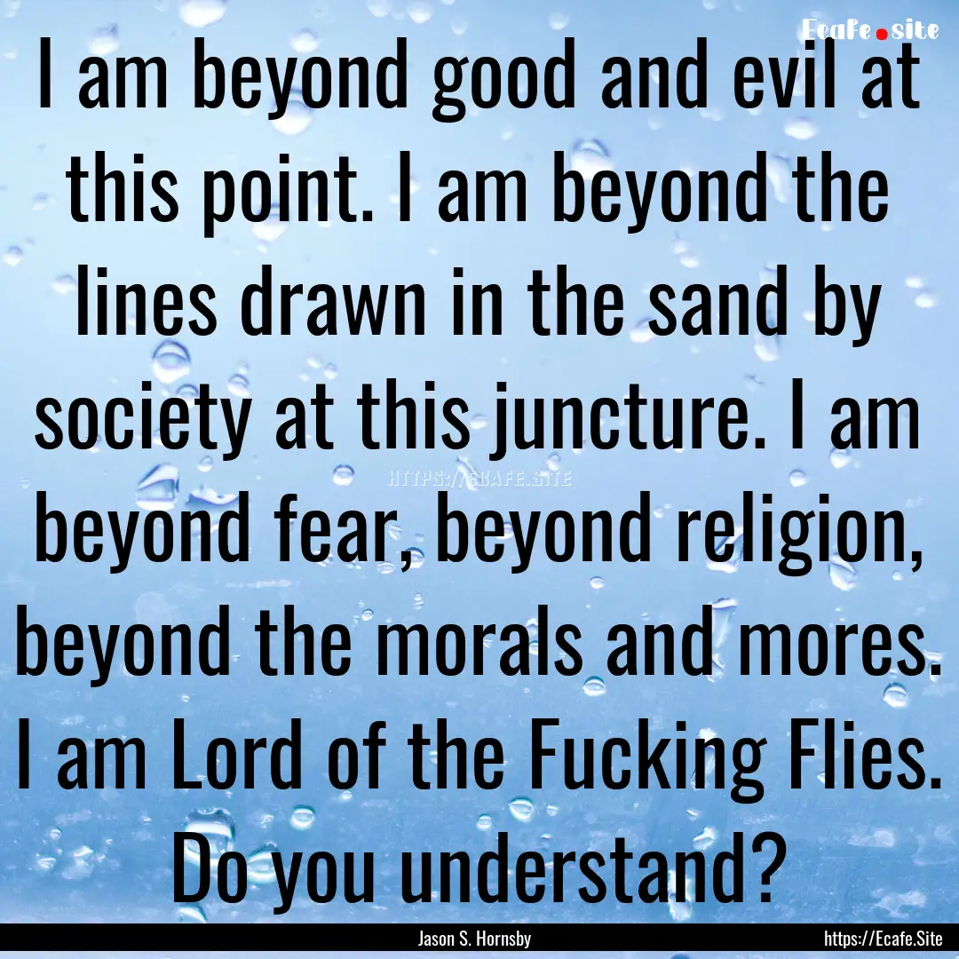 I am beyond good and evil at this point..... : Quote by Jason S. Hornsby