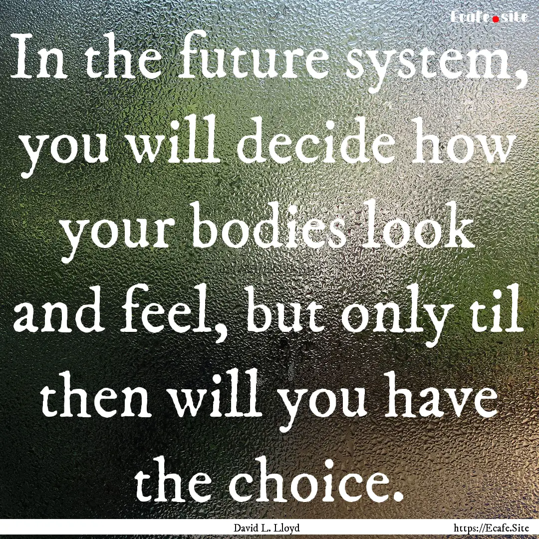 In the future system, you will decide how.... : Quote by David L. Lloyd