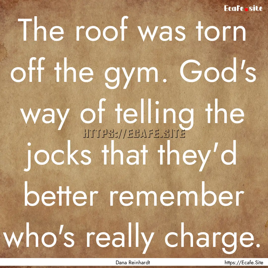 The roof was torn off the gym. God's way.... : Quote by Dana Reinhardt