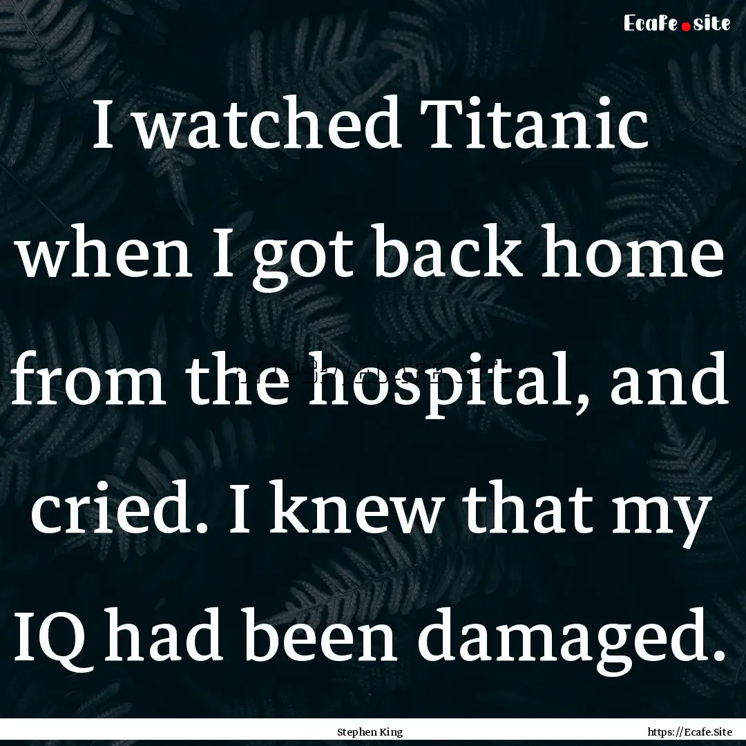 I watched Titanic when I got back home from.... : Quote by Stephen King