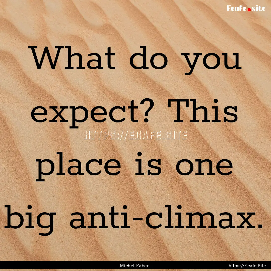 What do you expect? This place is one big.... : Quote by Michel Faber