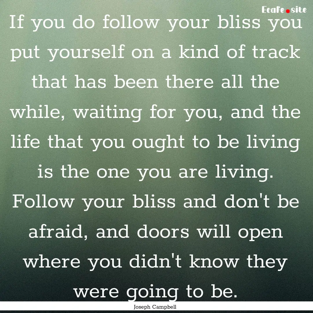 If you do follow your bliss you put yourself.... : Quote by Joseph Campbell