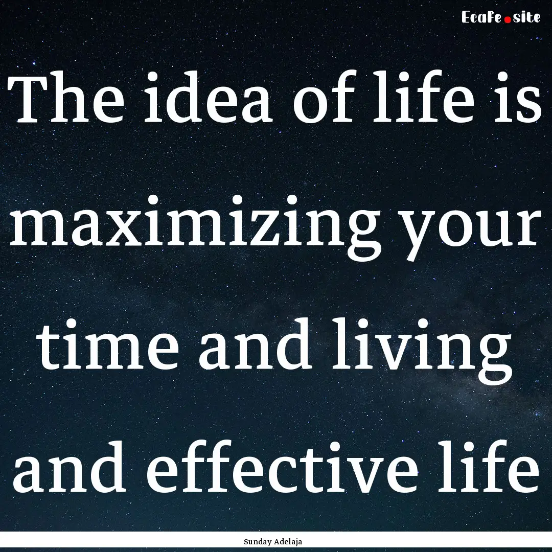 The idea of life is maximizing your time.... : Quote by Sunday Adelaja