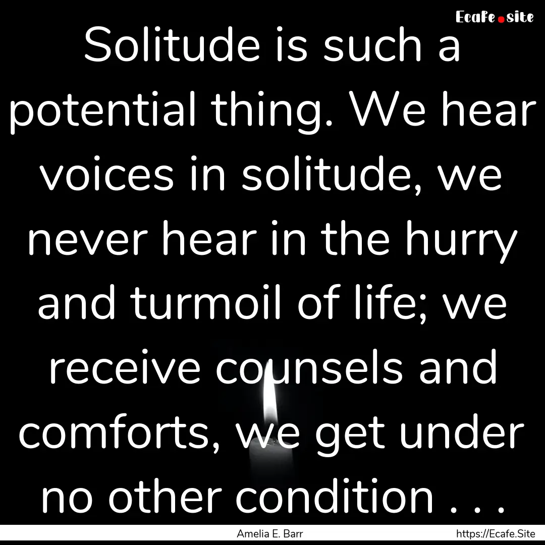 Solitude is such a potential thing. We hear.... : Quote by Amelia E. Barr