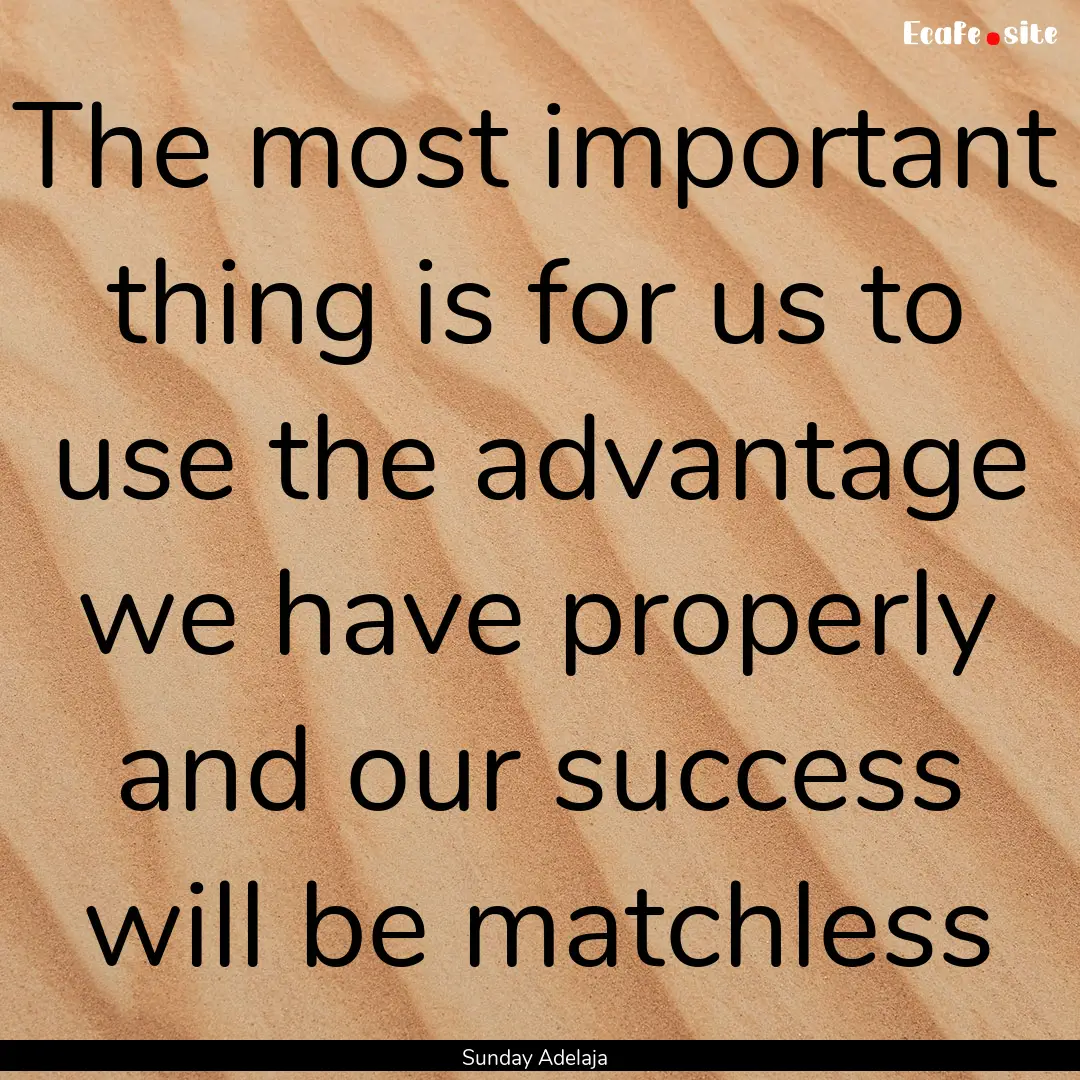 The most important thing is for us to use.... : Quote by Sunday Adelaja