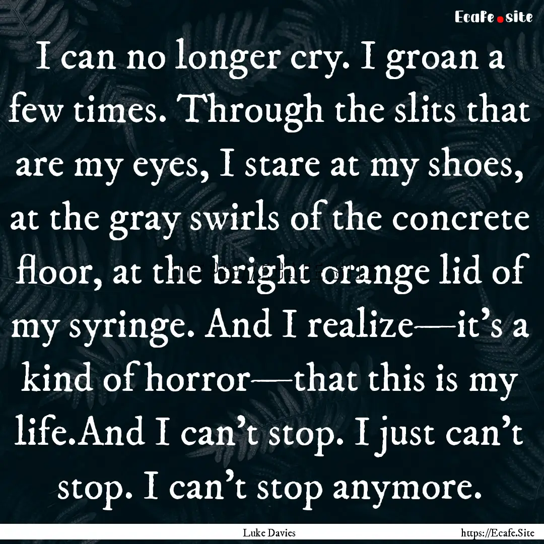 I can no longer cry. I groan a few times..... : Quote by Luke Davies