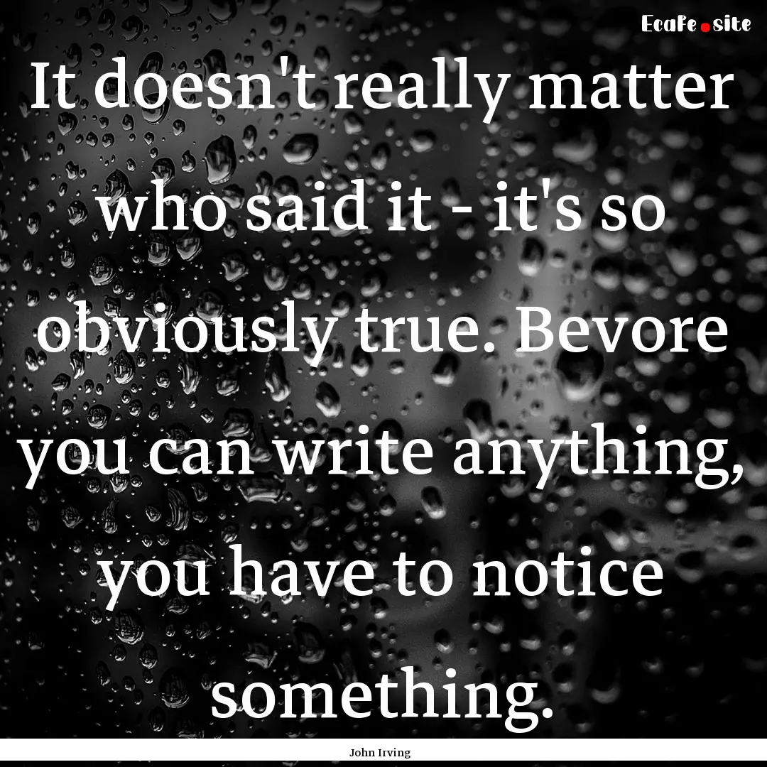 It doesn't really matter who said it - it's.... : Quote by John Irving