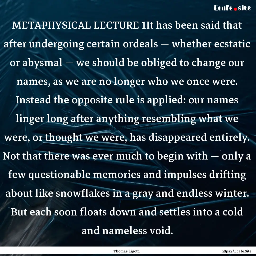 METAPHYSICAL LECTURE 1It has been said that.... : Quote by Thomas Ligotti