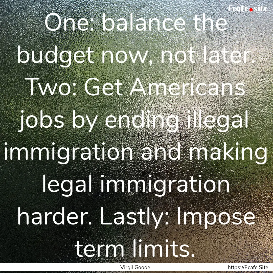 One: balance the budget now, not later. Two:.... : Quote by Virgil Goode