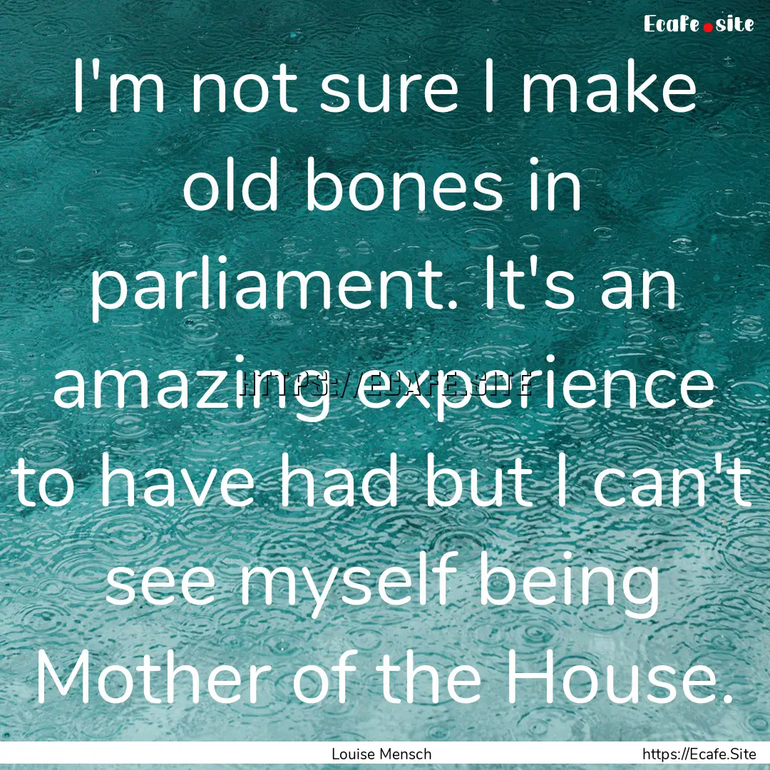 I'm not sure I make old bones in parliament..... : Quote by Louise Mensch