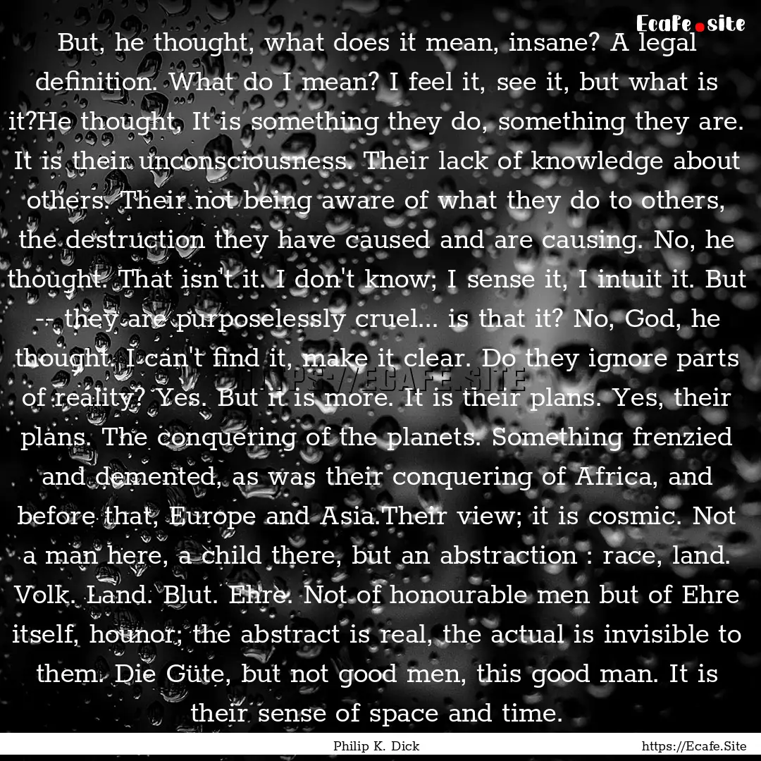 But, he thought, what does it mean, insane?.... : Quote by Philip K. Dick