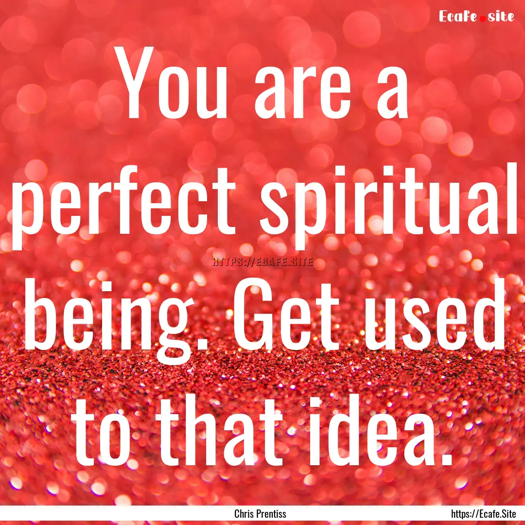 You are a perfect spiritual being. Get used.... : Quote by Chris Prentiss