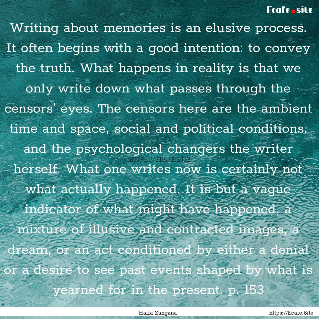 Writing about memories is an elusive process..... : Quote by Haifa Zangana