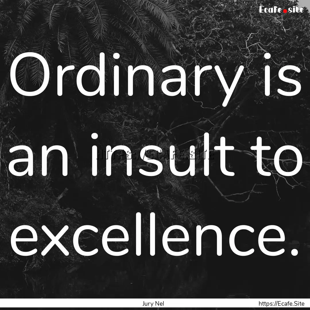 Ordinary is an insult to excellence. : Quote by Jury Nel