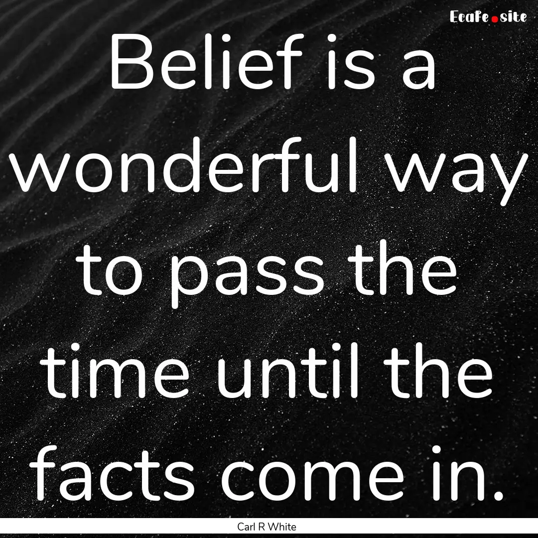 Belief is a wonderful way to pass the time.... : Quote by Carl R White