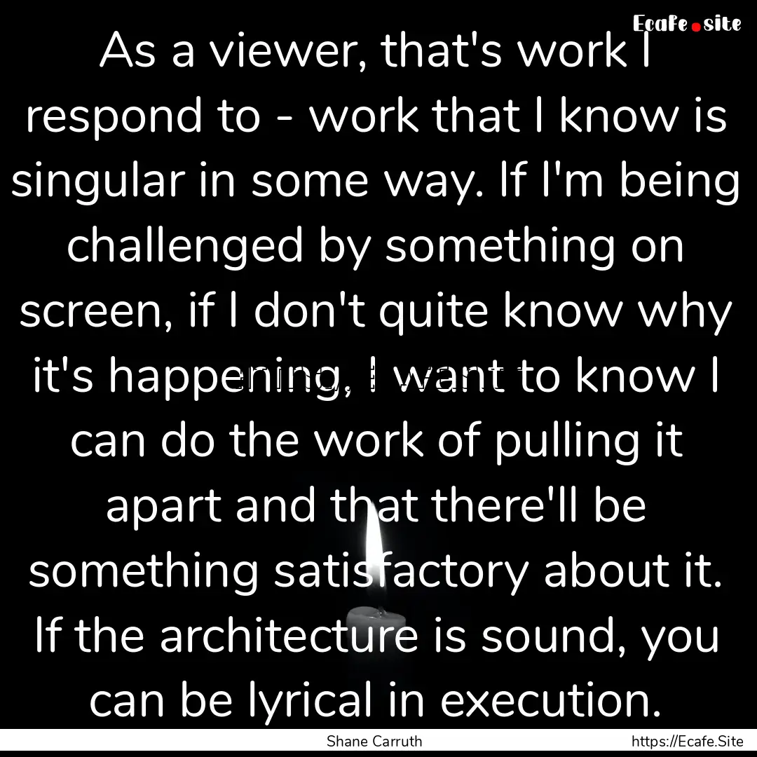 As a viewer, that's work I respond to - work.... : Quote by Shane Carruth