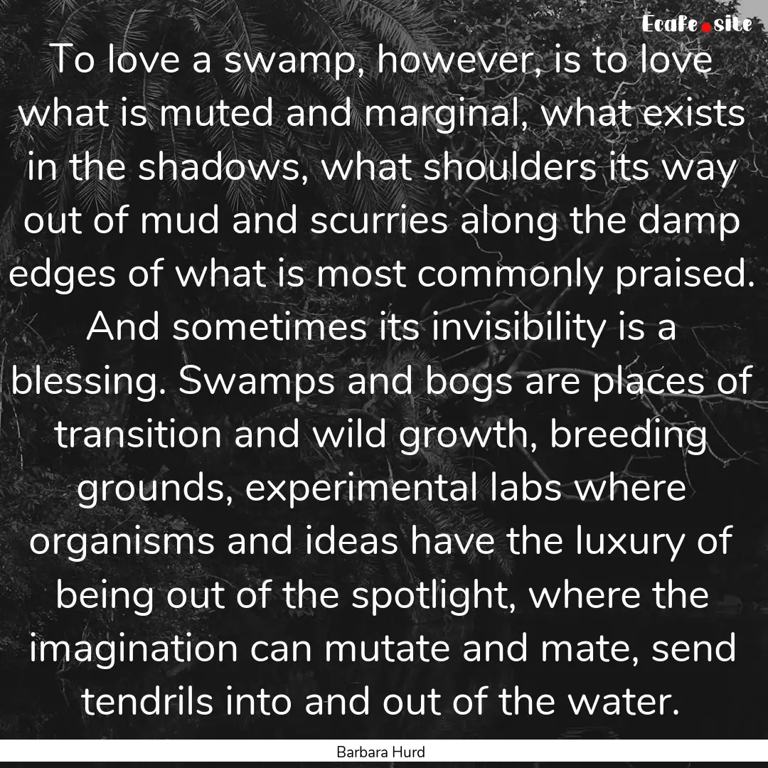 To love a swamp, however, is to love what.... : Quote by Barbara Hurd