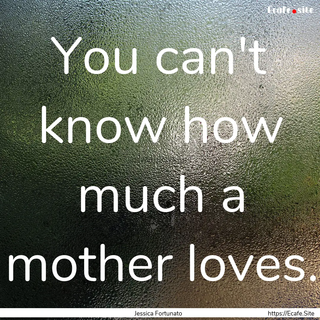 You can't know how much a mother loves. : Quote by Jessica Fortunato