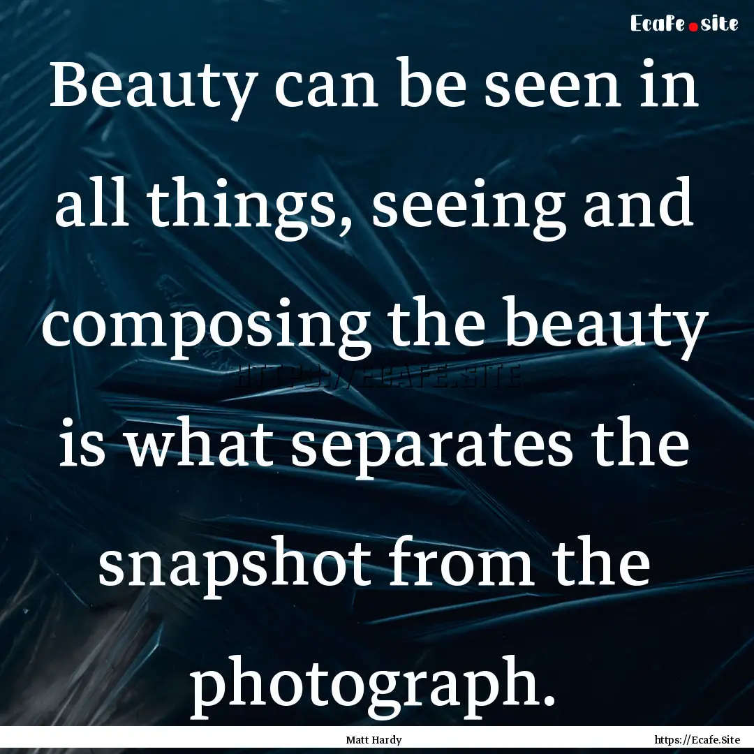 Beauty can be seen in all things, seeing.... : Quote by Matt Hardy