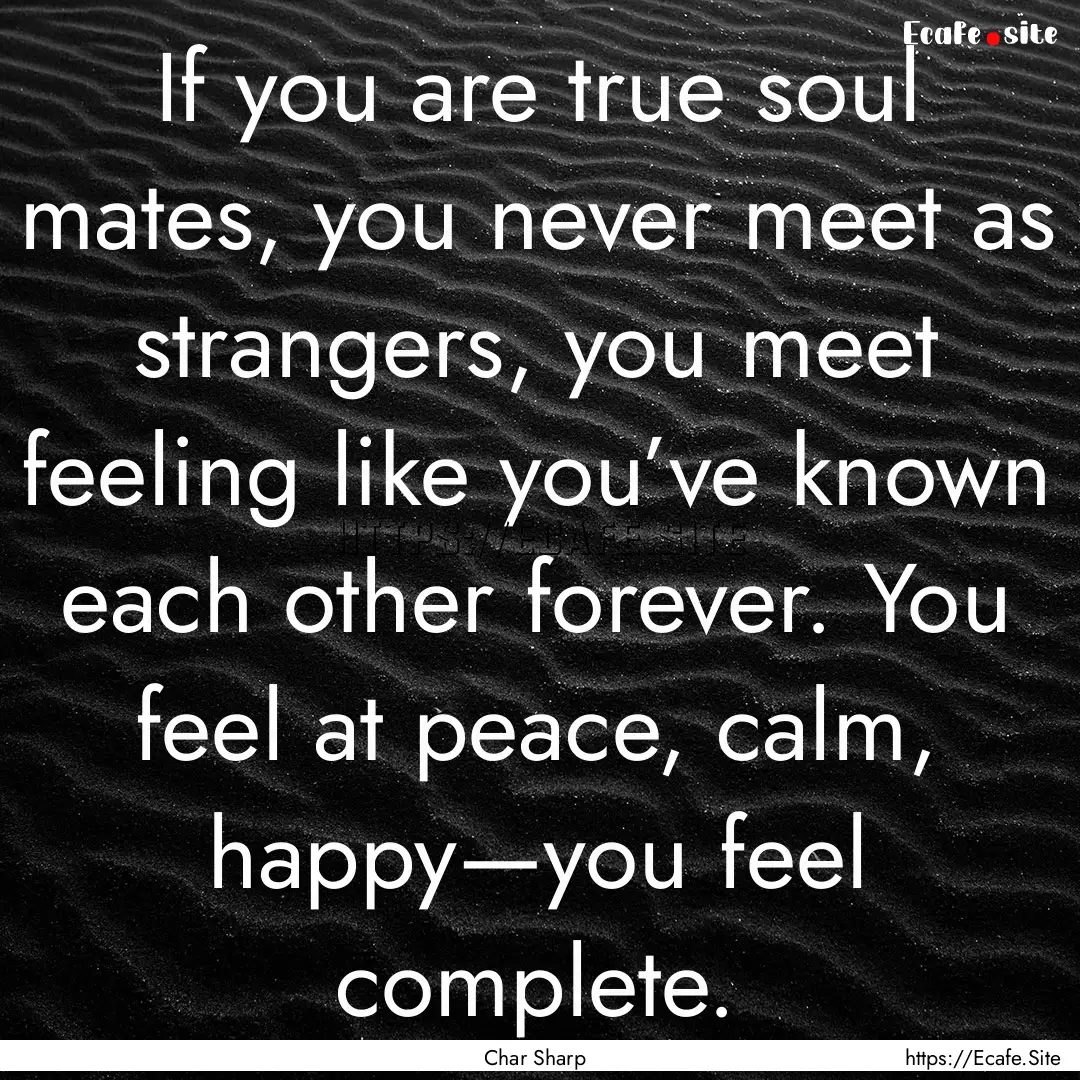 If you are true soul mates, you never meet.... : Quote by Char Sharp