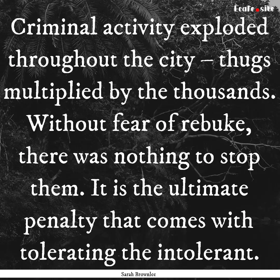 Criminal activity exploded throughout the.... : Quote by Sarah Brownlee