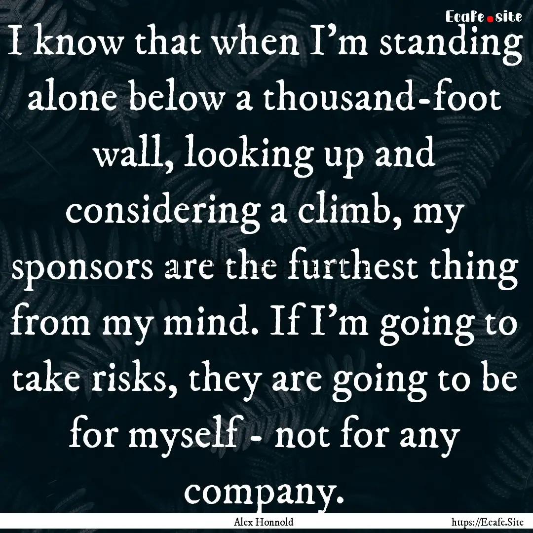 I know that when I'm standing alone below.... : Quote by Alex Honnold