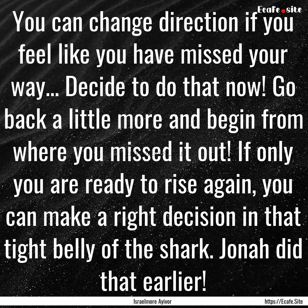 You can change direction if you feel like.... : Quote by Israelmore Ayivor