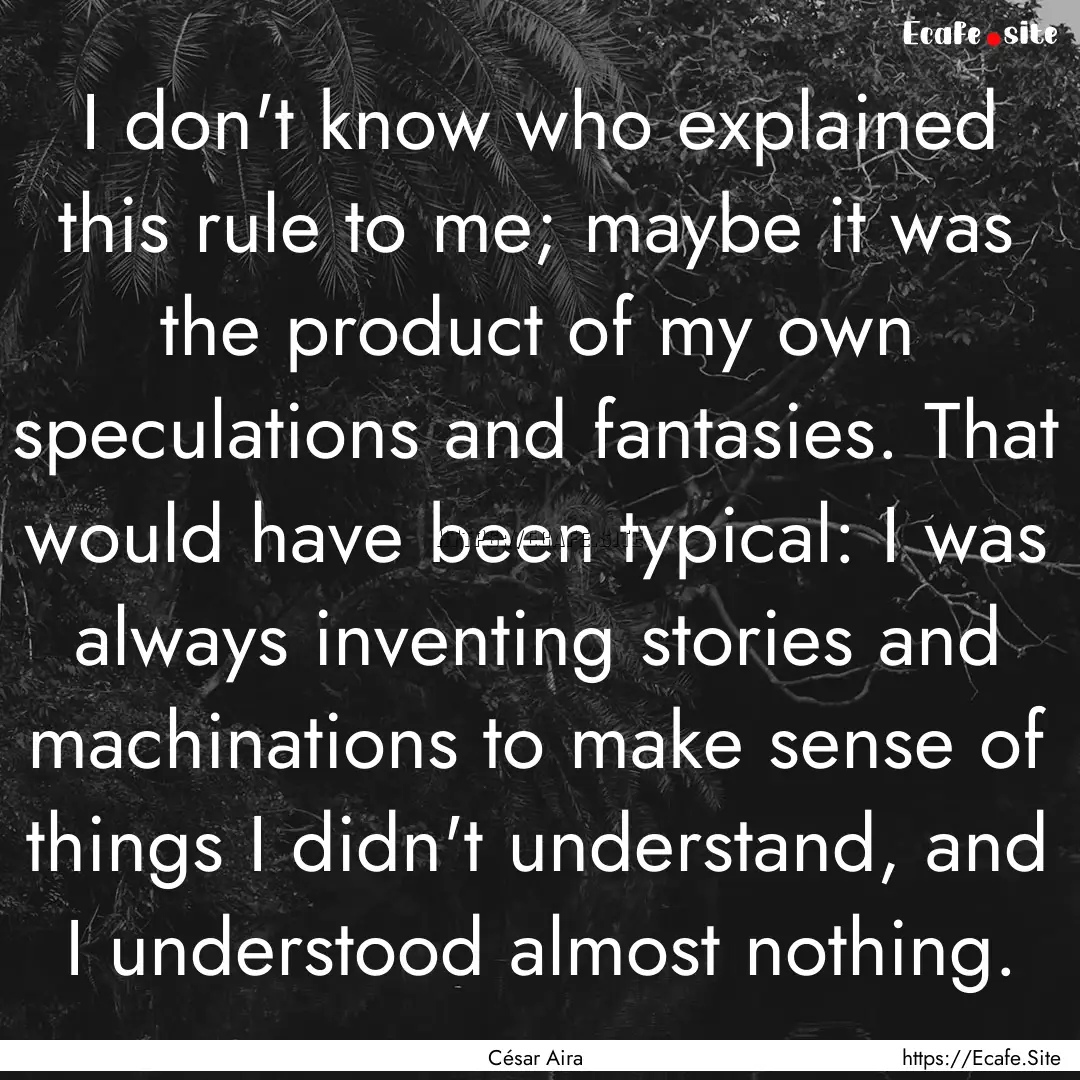 I don't know who explained this rule to me;.... : Quote by César Aira