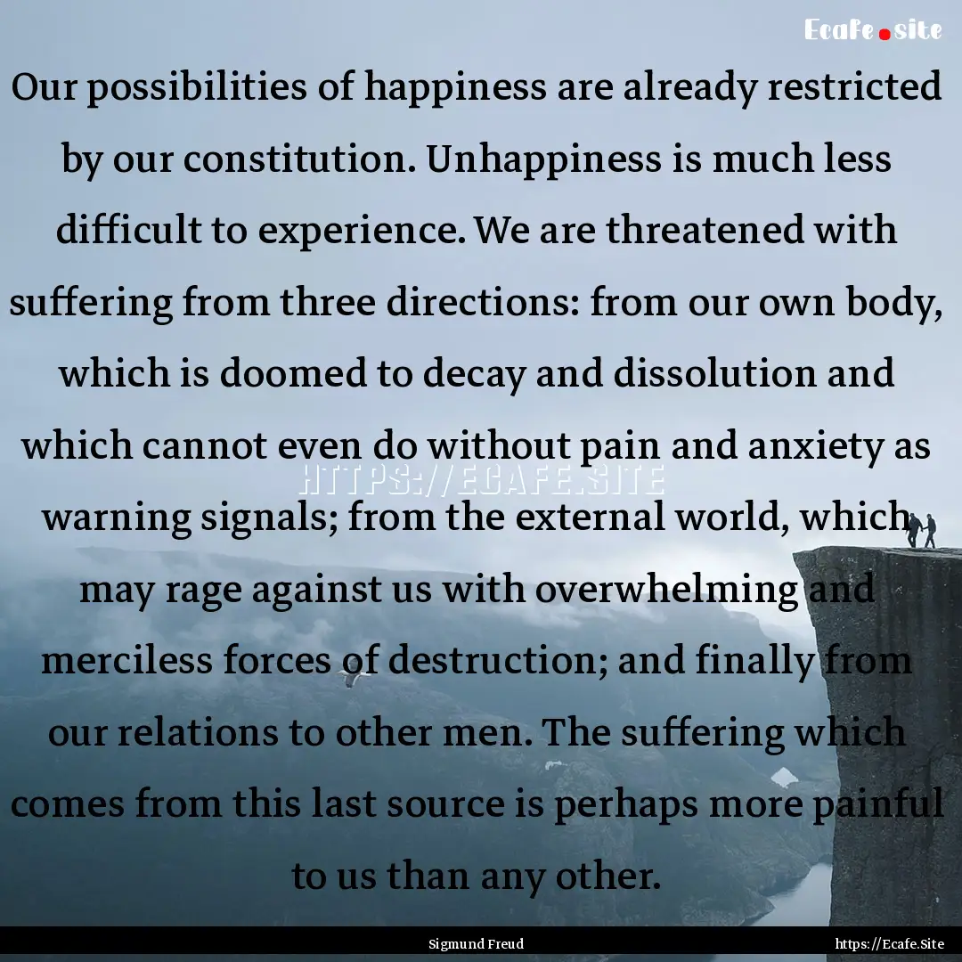 Our possibilities of happiness are already.... : Quote by Sigmund Freud