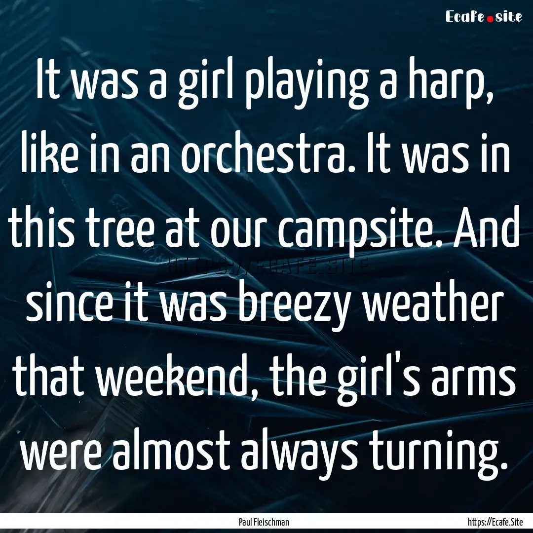 It was a girl playing a harp, like in an.... : Quote by Paul Fleischman