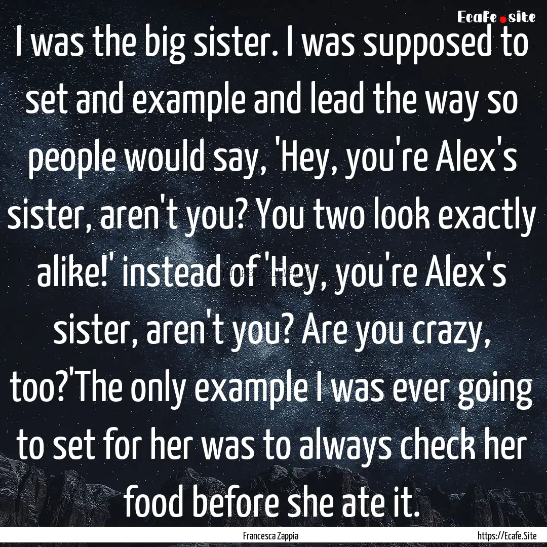 I was the big sister. I was supposed to set.... : Quote by Francesca Zappia