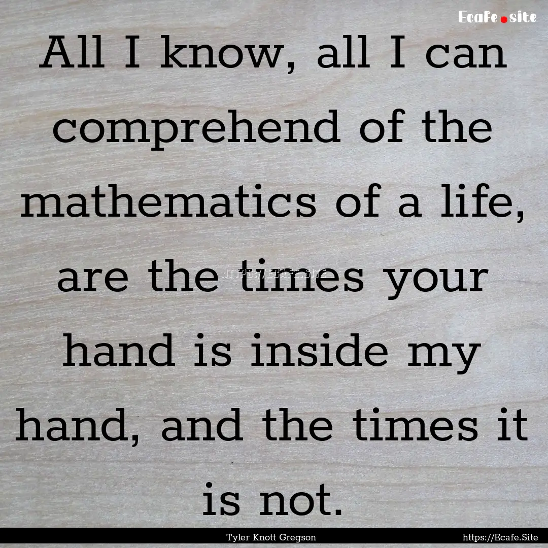 All I know, all I can comprehend of the mathematics.... : Quote by Tyler Knott Gregson