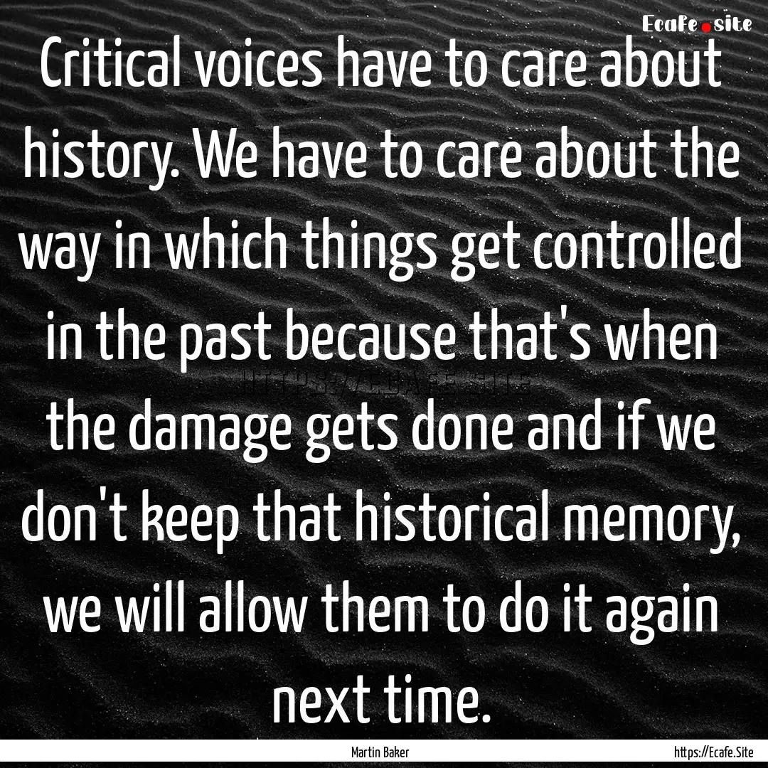 Critical voices have to care about history..... : Quote by Martin Baker