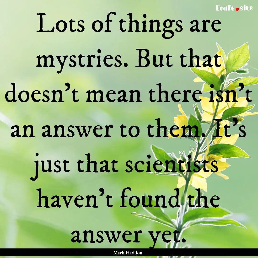 Lots of things are mystries. But that doesn't.... : Quote by Mark Haddon