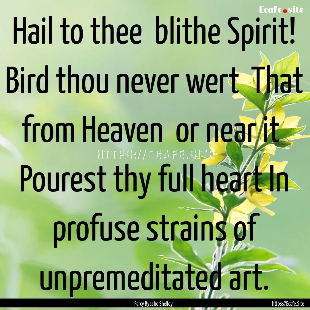 Hail to thee blithe Spirit! Bird thou never.... : Quote by Percy Bysshe Shelley