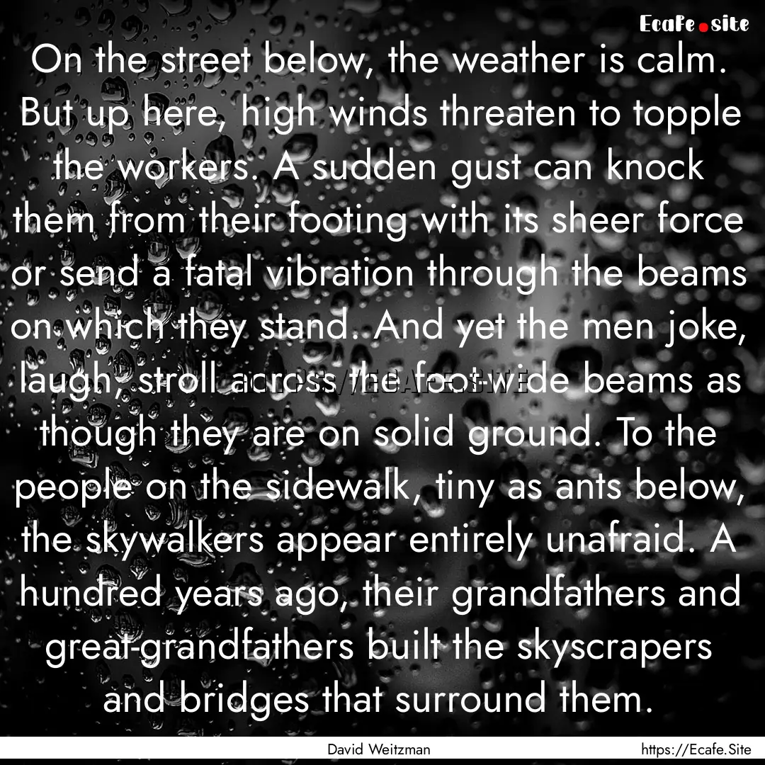 On the street below, the weather is calm..... : Quote by David Weitzman