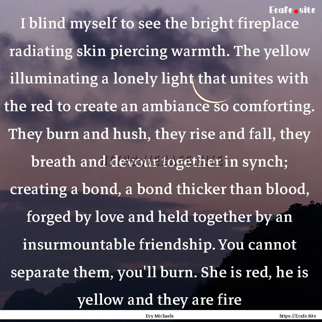 I blind myself to see the bright fireplace.... : Quote by Evy Michaels