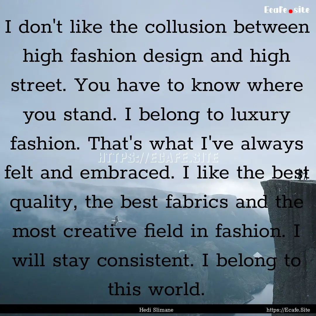 I don't like the collusion between high fashion.... : Quote by Hedi Slimane