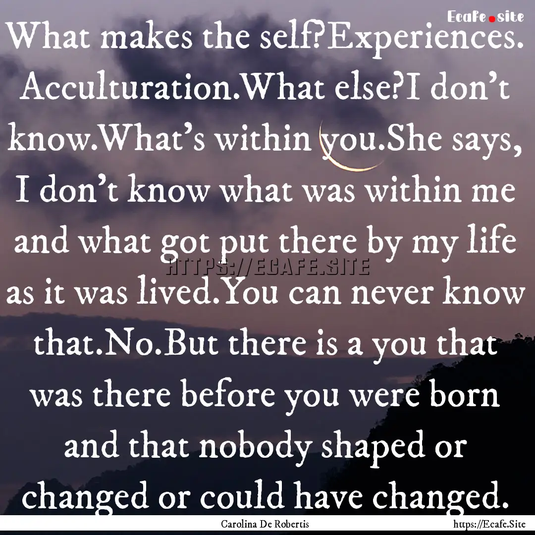 What makes the self?Experiences. Acculturation.What.... : Quote by Carolina De Robertis