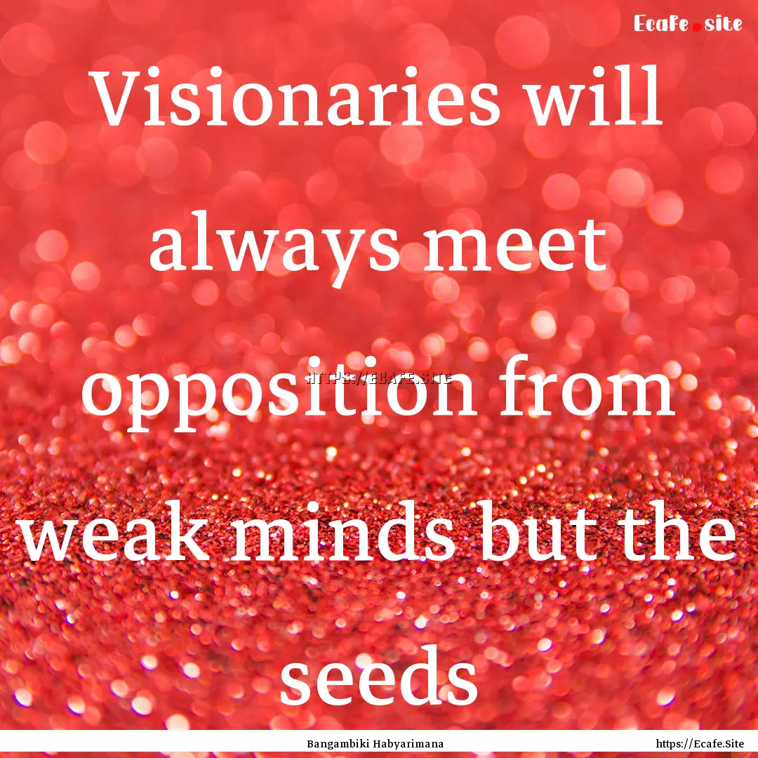 Visionaries will always meet opposition from.... : Quote by Bangambiki Habyarimana