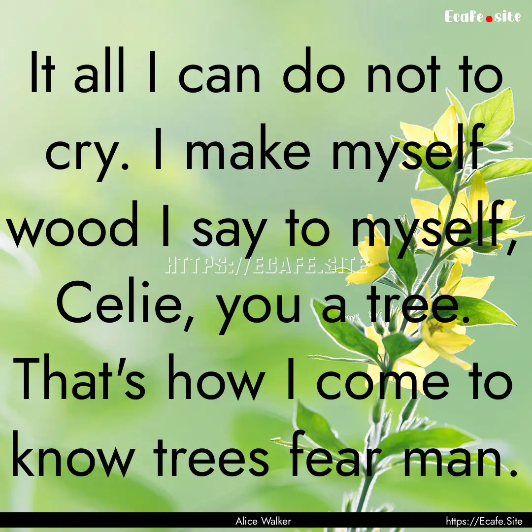 It all I can do not to cry. I make myself.... : Quote by Alice Walker