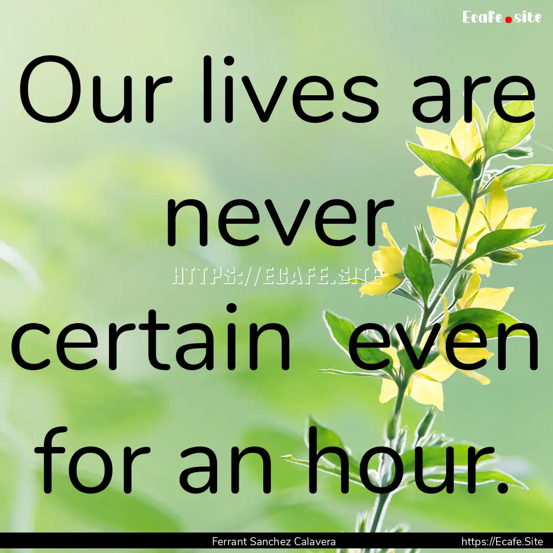 Our lives are never certain even for an.... : Quote by Ferrant Sanchez Calavera