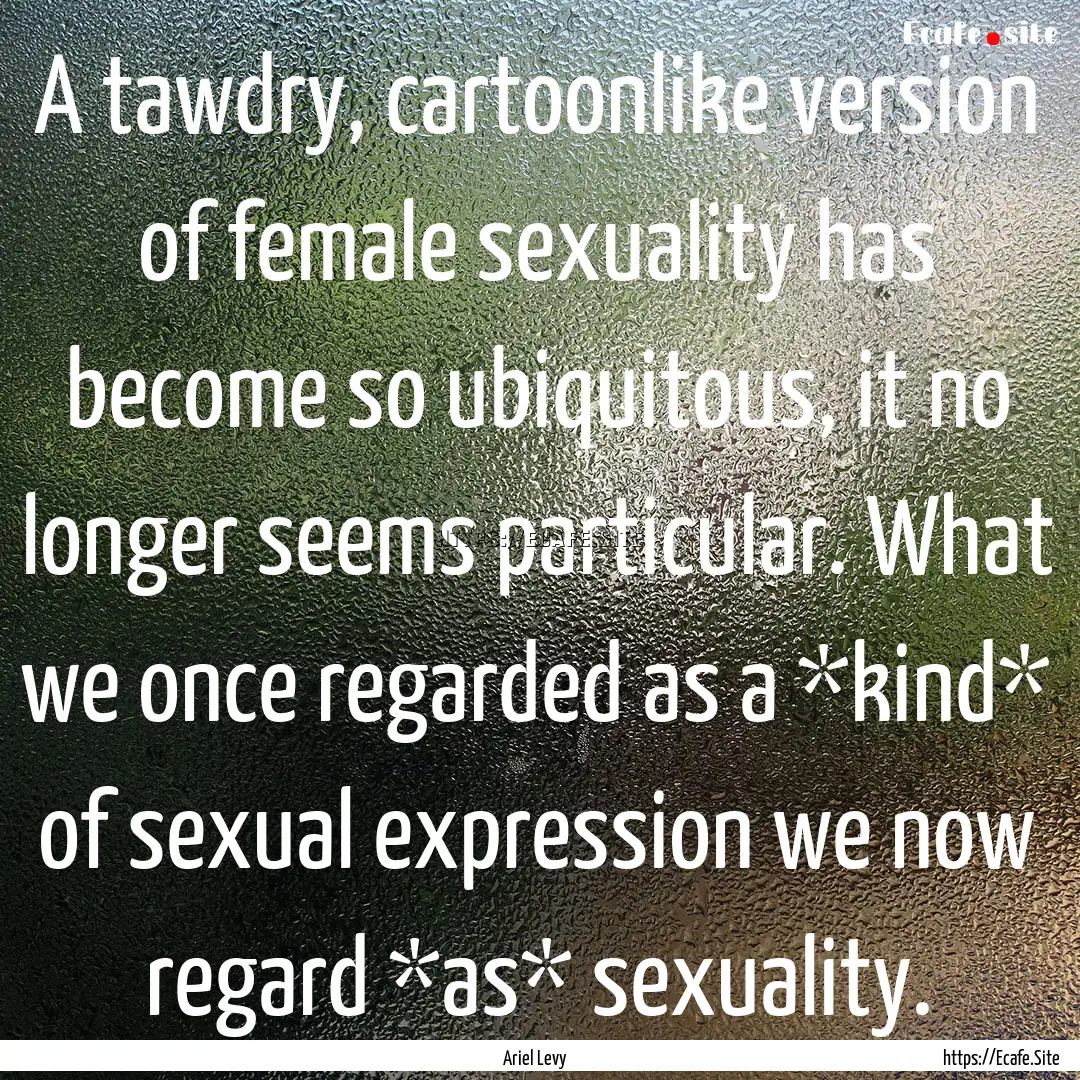 A tawdry, cartoonlike version of female sexuality.... : Quote by Ariel Levy