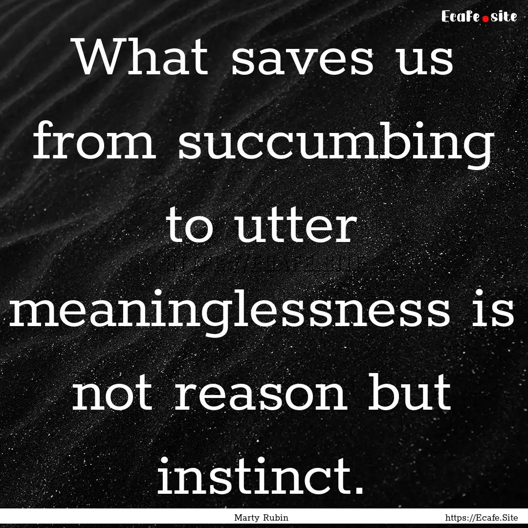 What saves us from succumbing to utter meaninglessness.... : Quote by Marty Rubin