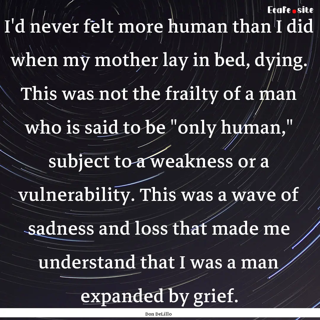 I'd never felt more human than I did when.... : Quote by Don DeLillo