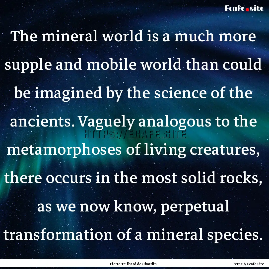 The mineral world is a much more supple and.... : Quote by Pierre Teilhard de Chardin