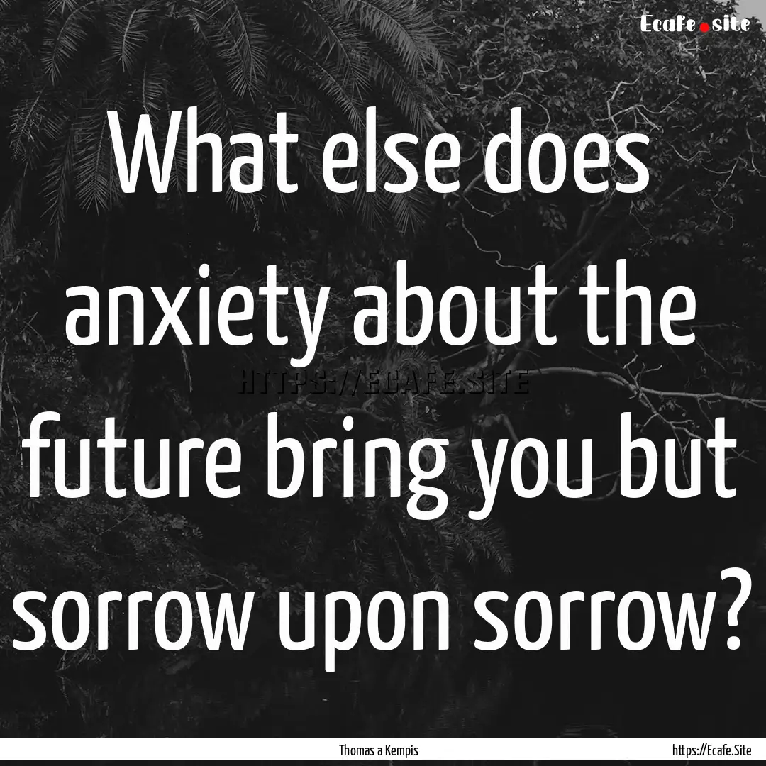 What else does anxiety about the future bring.... : Quote by Thomas a Kempis