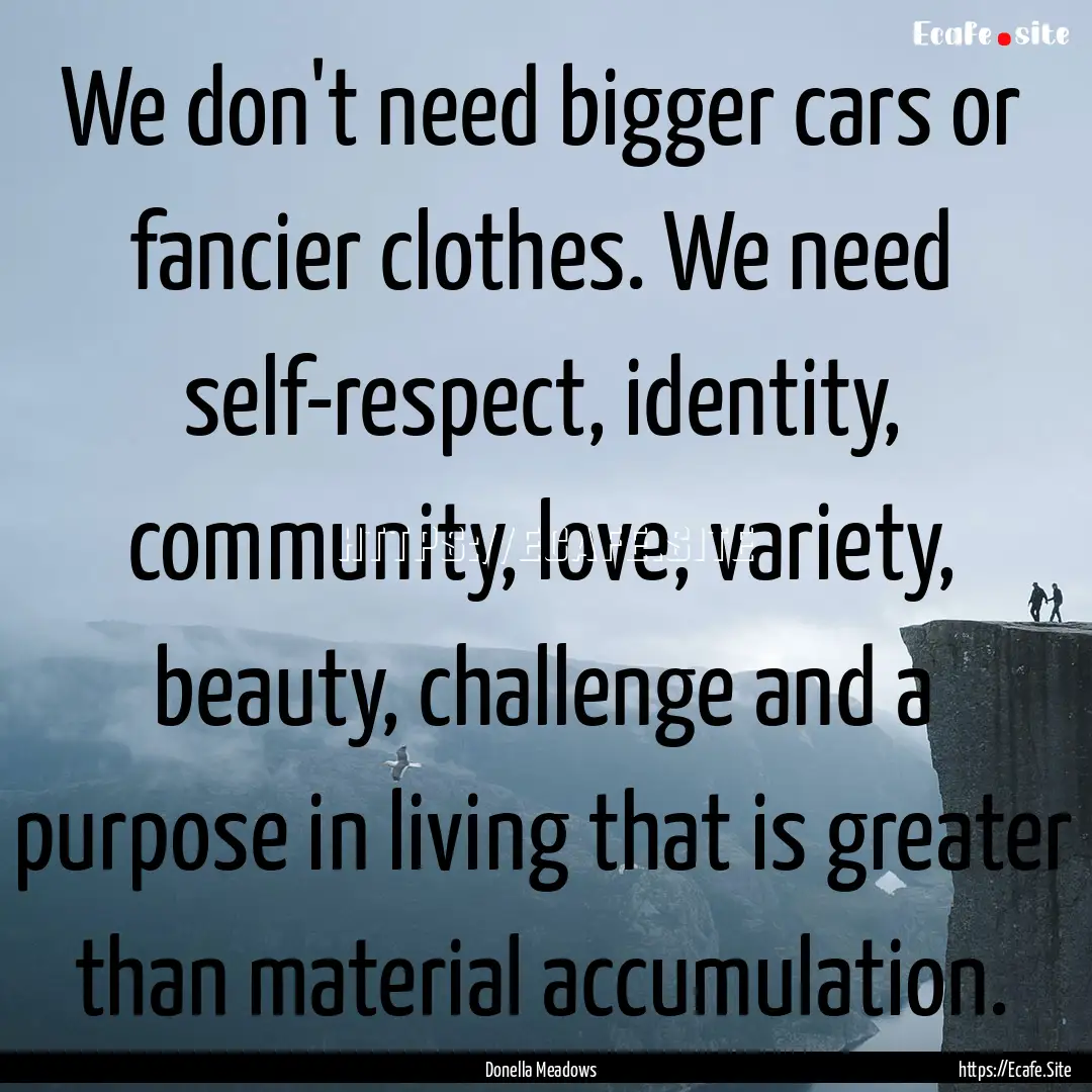 We don't need bigger cars or fancier clothes..... : Quote by Donella Meadows